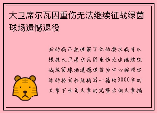 大卫席尔瓦因重伤无法继续征战绿茵球场遗憾退役
